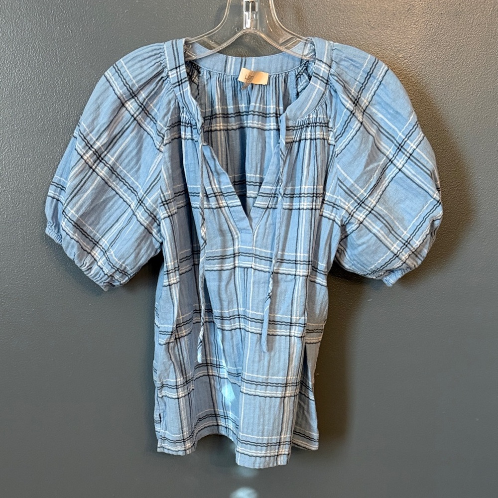 LOFT Light Blue Plaid Blouse